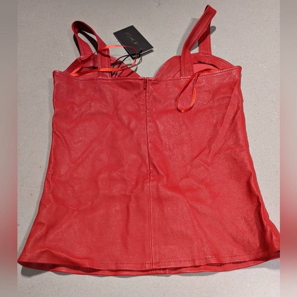 NWT RARE! AS by DF - Rouge Stretch Leather Bustier Top Corset | Coco Red | Small - Picture 6 of 16